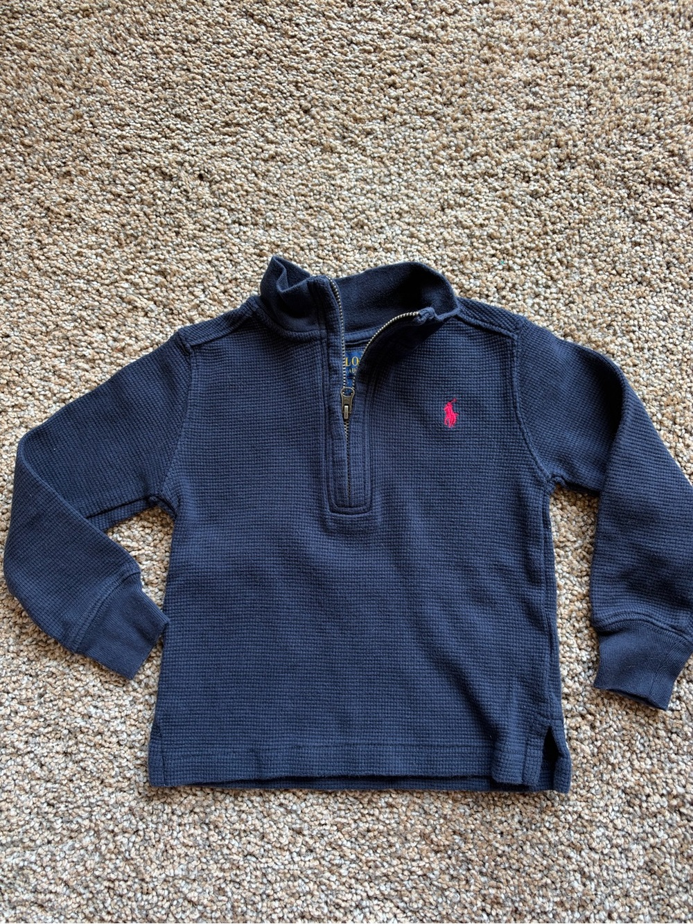 Ralph Lauren Navy Quarter-Zip Waffle Knit Pullover with Pony
